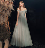 Shiny tulle sequins long prom dress green evening dress HZ1023