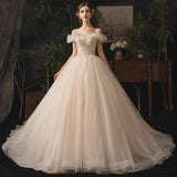 Champagne tulle sequins long ball gown dress formal dress HZ1023