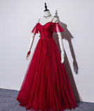 Burgundy tulle long prom gown formal dress HZ1023