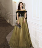 Green tulle long A line prom dress evening dress HZ1023