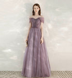 Purple tulle beads long prom dress evening dress HZ1023