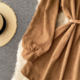 Simple Corduroy Long Sleeve Dress Fashion Dress HZ1023