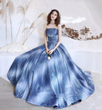 Unique satin long prom dress blue evening dress HZ1023