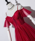 Burgundy tulle long prom gown formal dress HZ1023