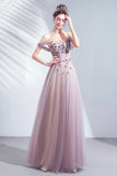 Cute tulle applique long A line prom dress evening dress HZ1023