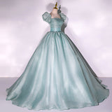 Green tulle long ball gown dress A line formal gown HZ1023