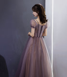Cute tulle beads long prom dress A line evening dress HZ1023