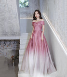 Pink gradient long A line prom dress evening dress HZ1023