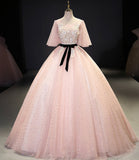 Pink tulle lace long ball gown dress fahion dress HZ1023