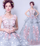 Blue tulle applique long ball gown dress formal dress HZ1023