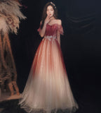 Burgundy sequins long prom dress formal dress HZ1023