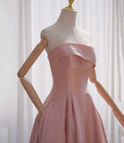 Pink satin short A line prom dress evening dress HZ1023