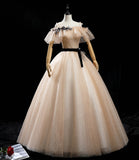 Champagne tulle sequins long prom dress formal dress HZ1023