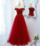 Red tulle sequins long prom dress red evening dress HZ1023