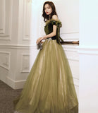 Green velvet tulle long A line prom dress evening dress HZ1023