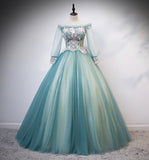 Green tulle lace long ball gown dress formal dress HZ1023