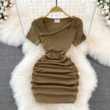 Design sense long sleeve slim fit wrinkled short Hip Wrap Dress HZ1023