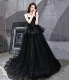 Black tulle long ball gown dress black evening dress HZ1023