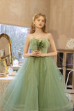 Green tulle short prom dress green evening dress HZ1023