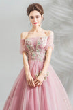 Pink tulle lace long prom dress evening dress HZ1023