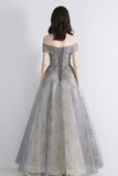 Gray tulle sequins long prom dress evening dress HZ1023