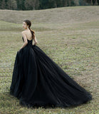 Black tulle long ball gown dress evening gown HZ1023