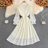 Champagne V Neck Lace Long Dress Fashion Dress HZ1023