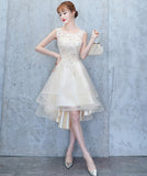 Champagne tulle lace high low prom dress party dress HZ1023