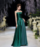 Green satin long prom dress evening dress HZ1023