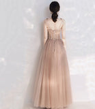 Stylish tulle lace long prom dress A line evening dress HZ1023