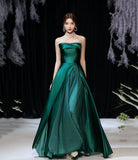 Green satin long prom dress evening dress HZ1023