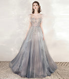 Cute tulle beads long prom dress A line formal dress HZ1023