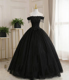 Black tulle lace long ball gown dress formal dress HZ1023