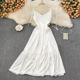 Simple V Neck Short White Dress Fashion Girls Dress HZ1023