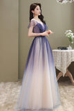Cute tulle long A line prom dress cute evening dress HZ1023