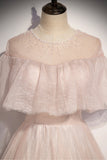 Pink tulle long A line prom dress pink evening dress HZ1023