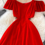 Red Chiffon A Line Short Dress Fashion Dress HZ1023