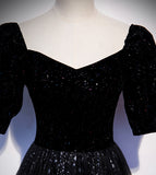 Elegant tulle sequins long prom dress black evening dress HZ1023
