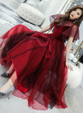 Burgundy velvet tulle prom dress burgundy evening dress HZ1023