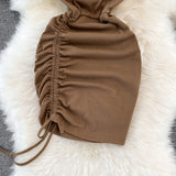 Spice Girl round neck chest hollowed out elastic tight drawstring short Hip Wrap Dress HZ1023