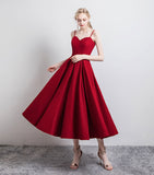 Simple satin short prom dress burgundy evening dress HZ1023