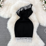 Sleeveless tassel diagonal neck Strapless Hip Wrap short dress HZ1023