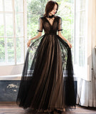 Black tulle long prom dress black evening dress HZ1023