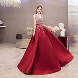 High quality v neck beads long prom dress red evening dress HZ1023