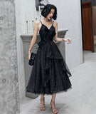 Black tulle short prom dress black evening dress HZ1023