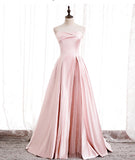 Pink satin long prom dress pink evening dress HZ1023