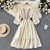 Simple A Line Embroidery Long Sleeve Dress HZ1023
