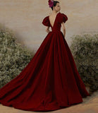 Burgundy velvet long prom dress evening gown HZ1023