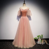 Pink velvet tulle long prom dress, pink evening dress HZ1023