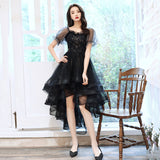 Black tulle lace high low prom dress party dress HZ1023
